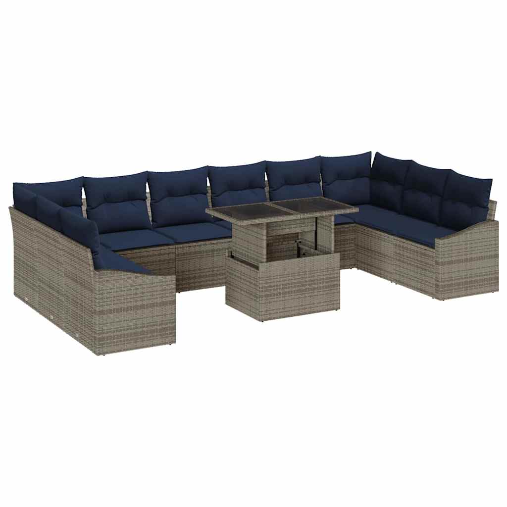 vidaXL Tuin Sofa Set met kussen met opslag 11 pcs Grijs en Marineblauw