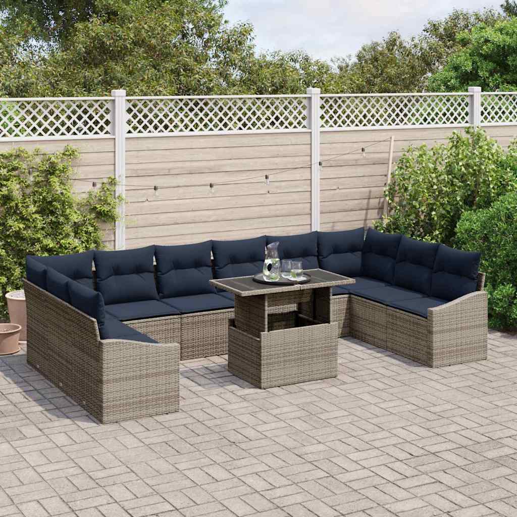 vidaXL Tuin Sofa Set met kussen met opslag 11 pcs Grijs en Marineblauw