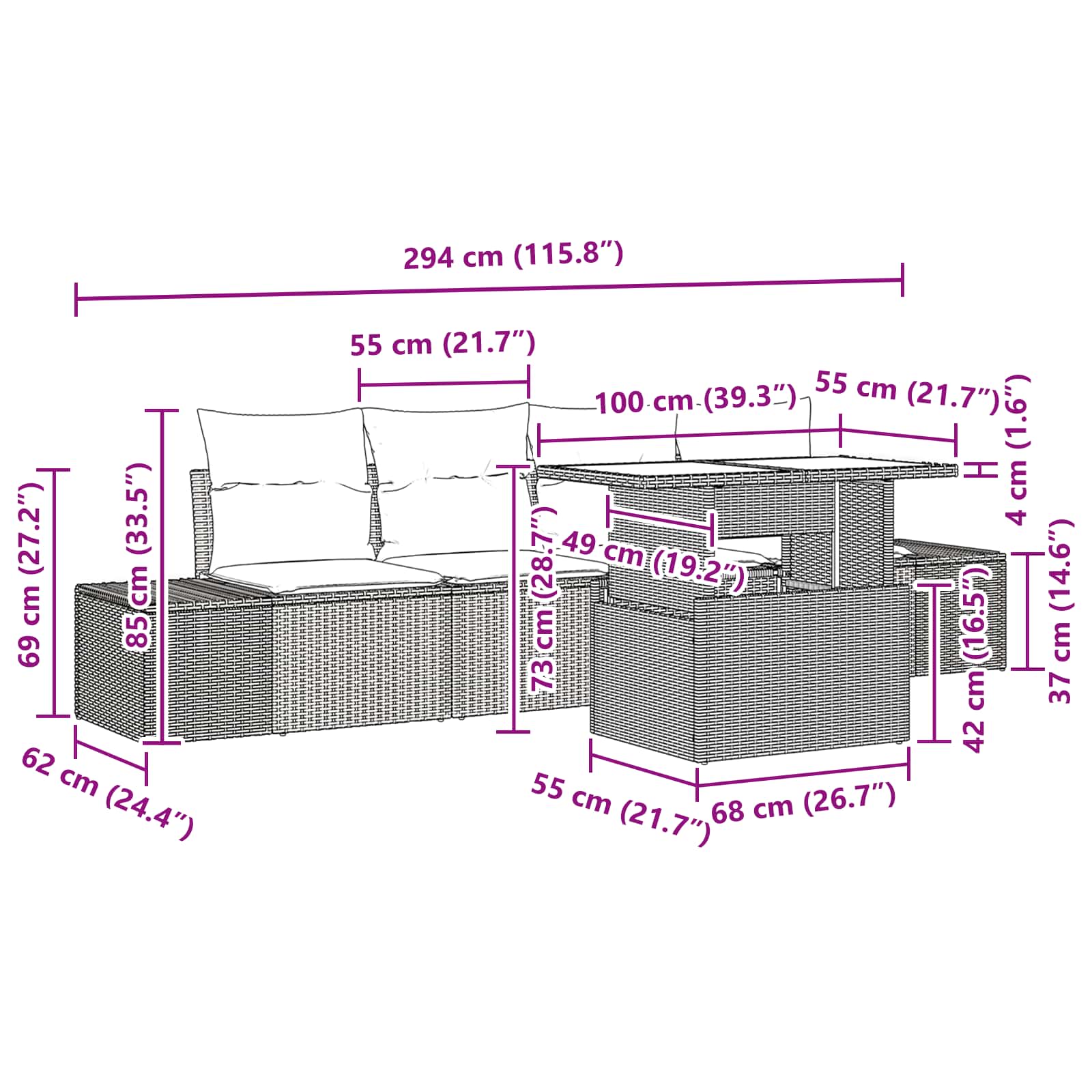 vidaXL Tuin Sofa Set 5 st 4-Aantal zitplaatsen Bruin en Rood