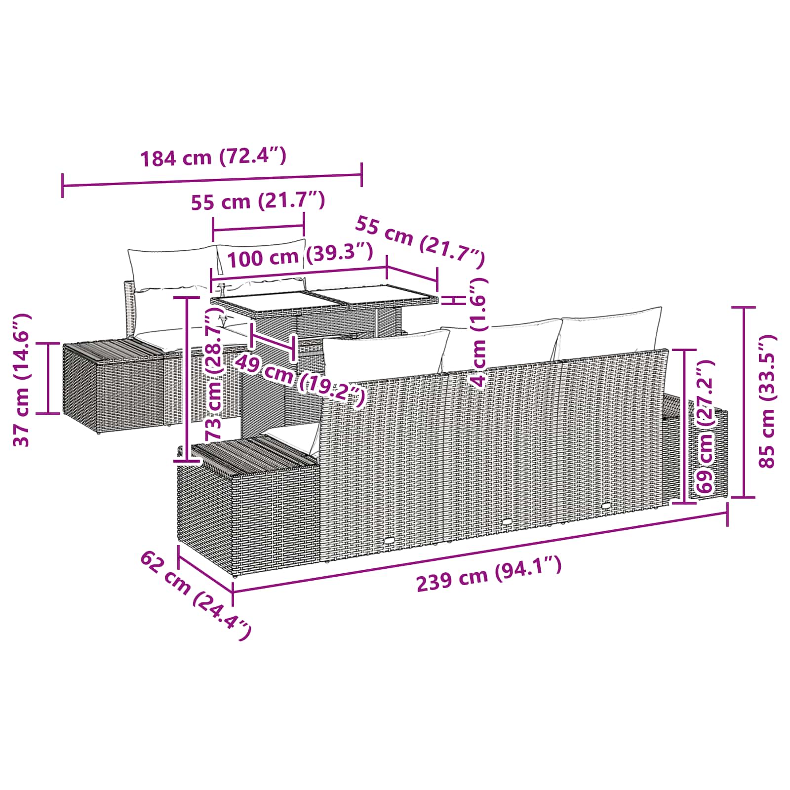 vidaXL Tuin Sofa Set 6 st 5-Aantal zitplaatsen Bruin en Rood