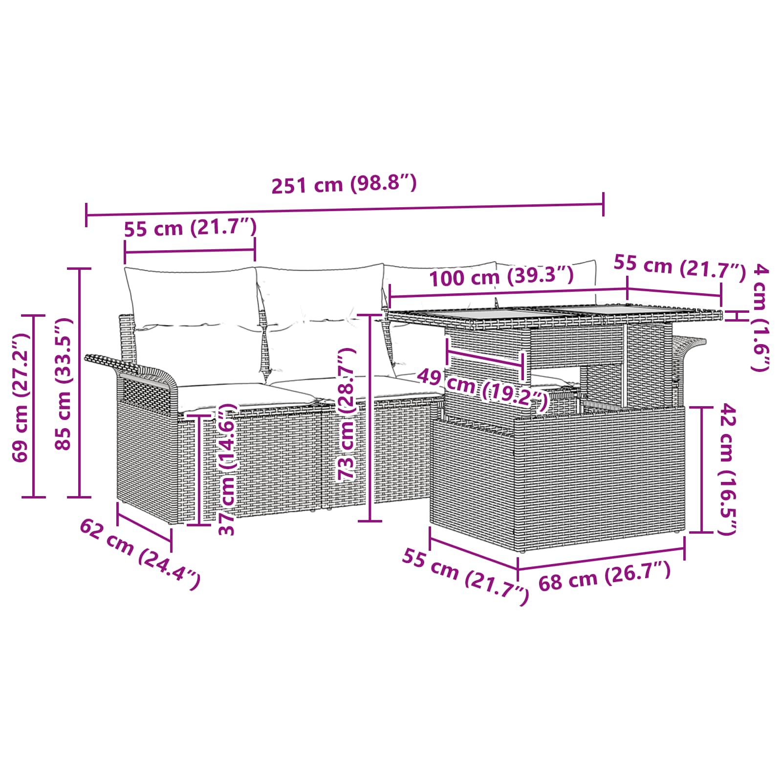 vidaXL Tuin Sofa Set met opslag 5 pcs Grijs Poly riet
