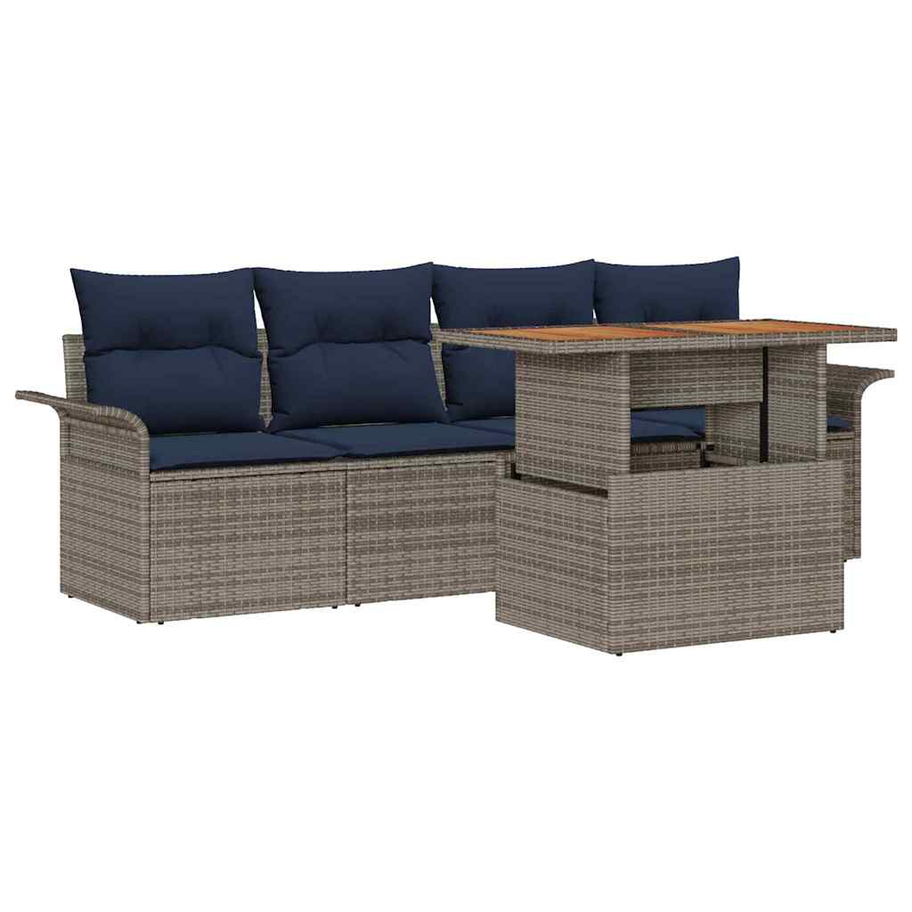 vidaXL Tuin Sofa Set met opslag 5 pcs Grijs Poly riet