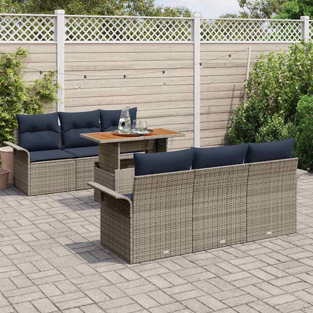 vidaXL Tuin Sofa Set met opslag 7 pcs Grijs Poly riet