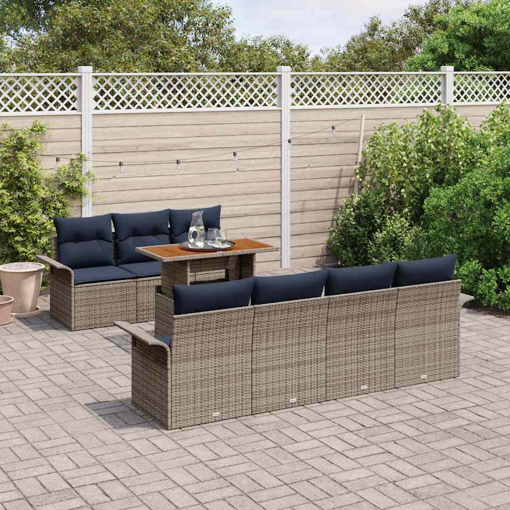 vidaXL Tuin Sofa Set met opslag 8 pcs Grijs Poly riet