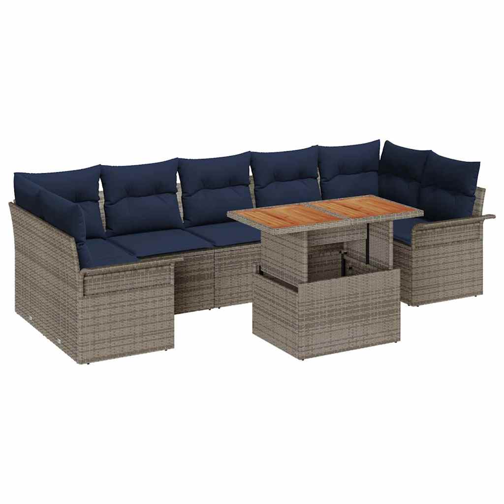 vidaXL Tuin Sofa Set met opslag 8 pcs Grijs Poly riet