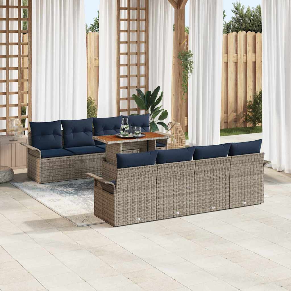 vidaXL Tuin Sofa Set met opslag 9 pcs Grijs Poly riet