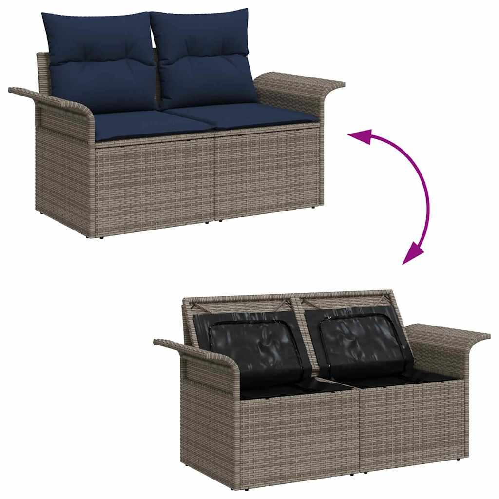 vidaXL Tuin Sofa Set met opslag 9 pcs Grijs Poly riet