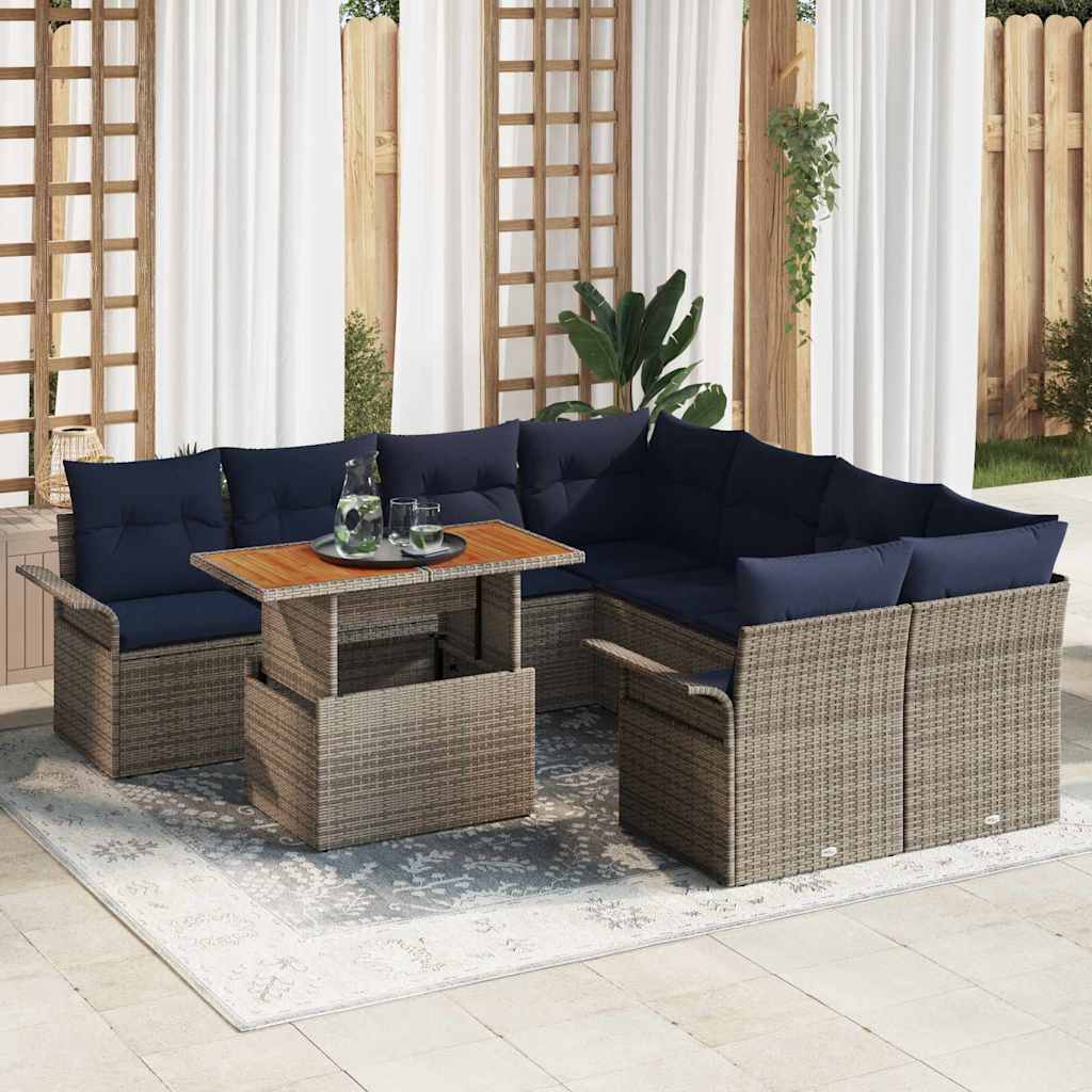 vidaXL Tuin Sofa Set met opslag 9 pcs Grijs Poly riet