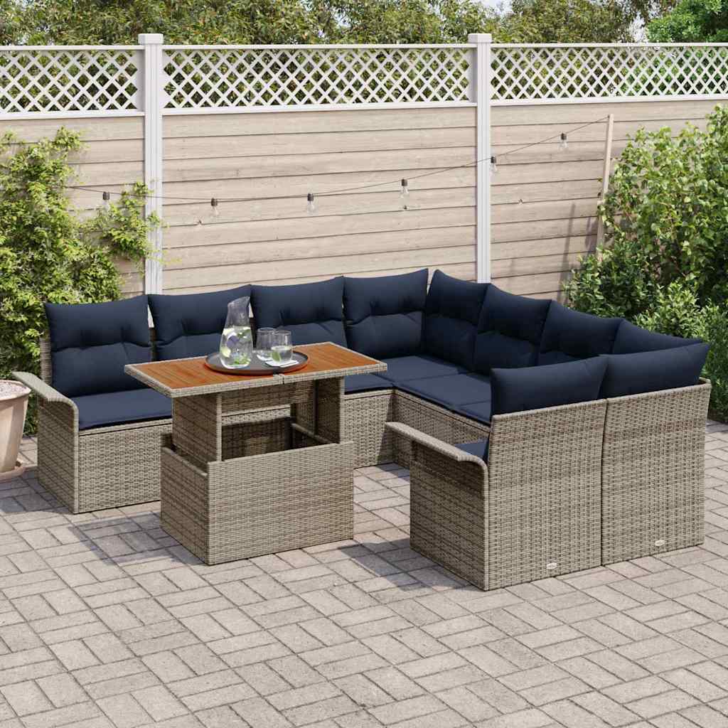 vidaXL Tuin Sofa Set met opslag 9 pcs Grijs Poly riet