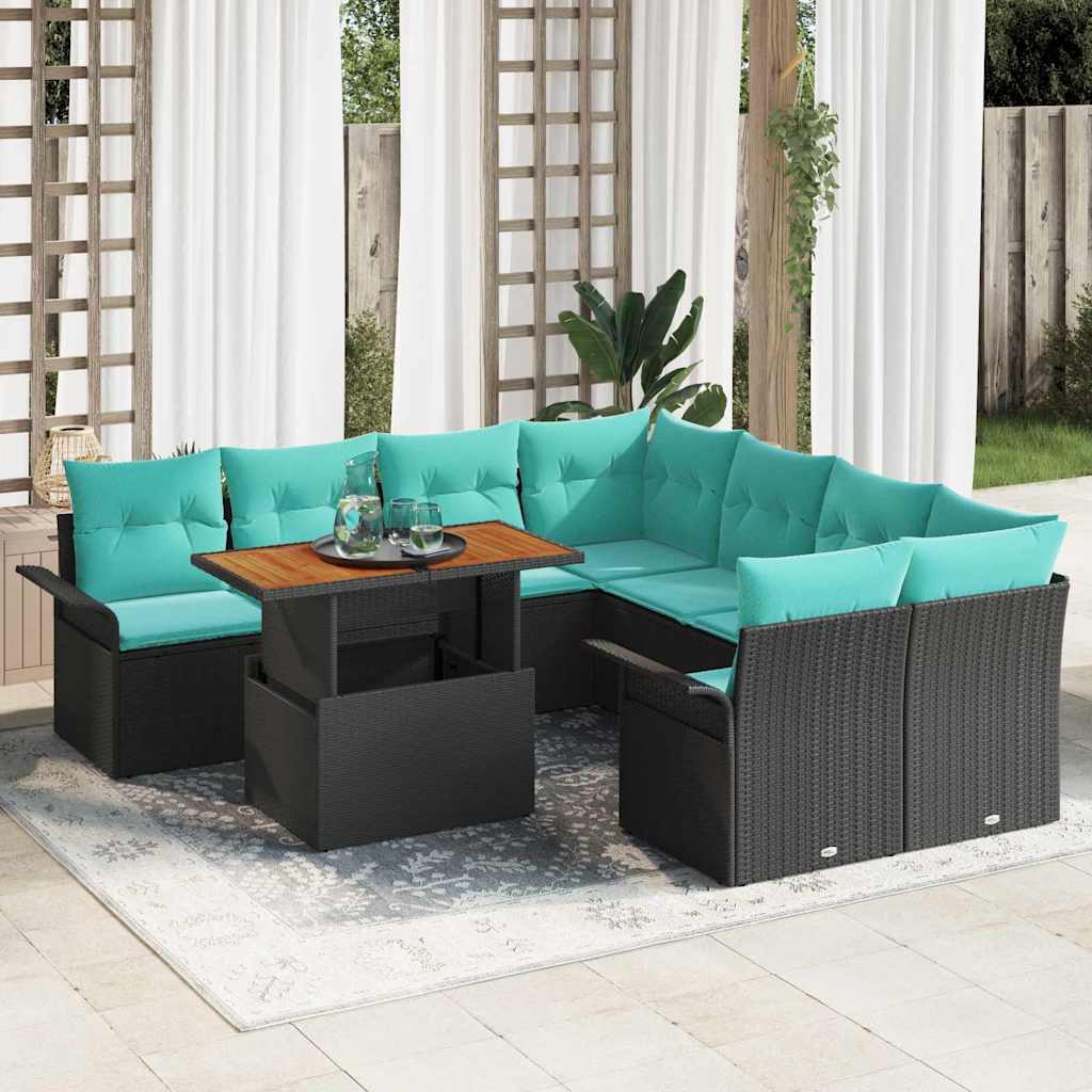 vidaXL Tuin Sofa Set met opslag 9 pcs Grijs Poly riet