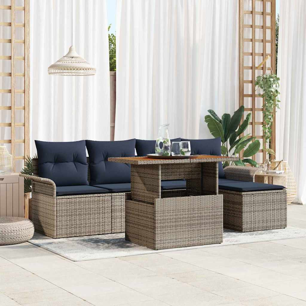 vidaXL Tuin Sofa Set met opslag 6 pcs Grijs Poly riet