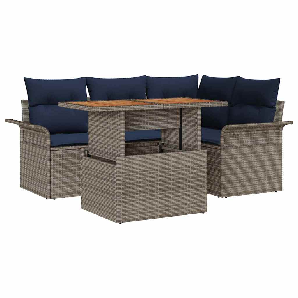 vidaXL Tuin Sofa Set met opslag 5 pcs Grijs Poly riet
