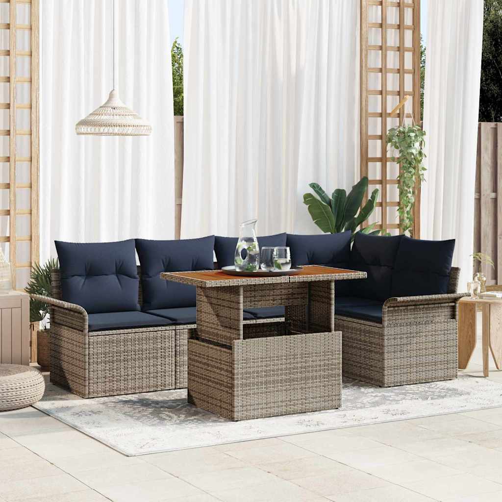 vidaXL Tuin Sofa Set met opslag 6 pcs Grijs Poly riet