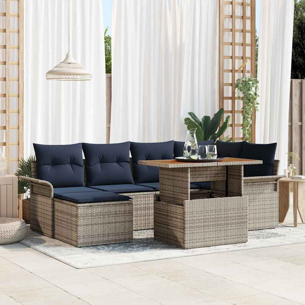 vidaXL Tuin Sofa Set met opslag 7 pcs Grijs Poly riet