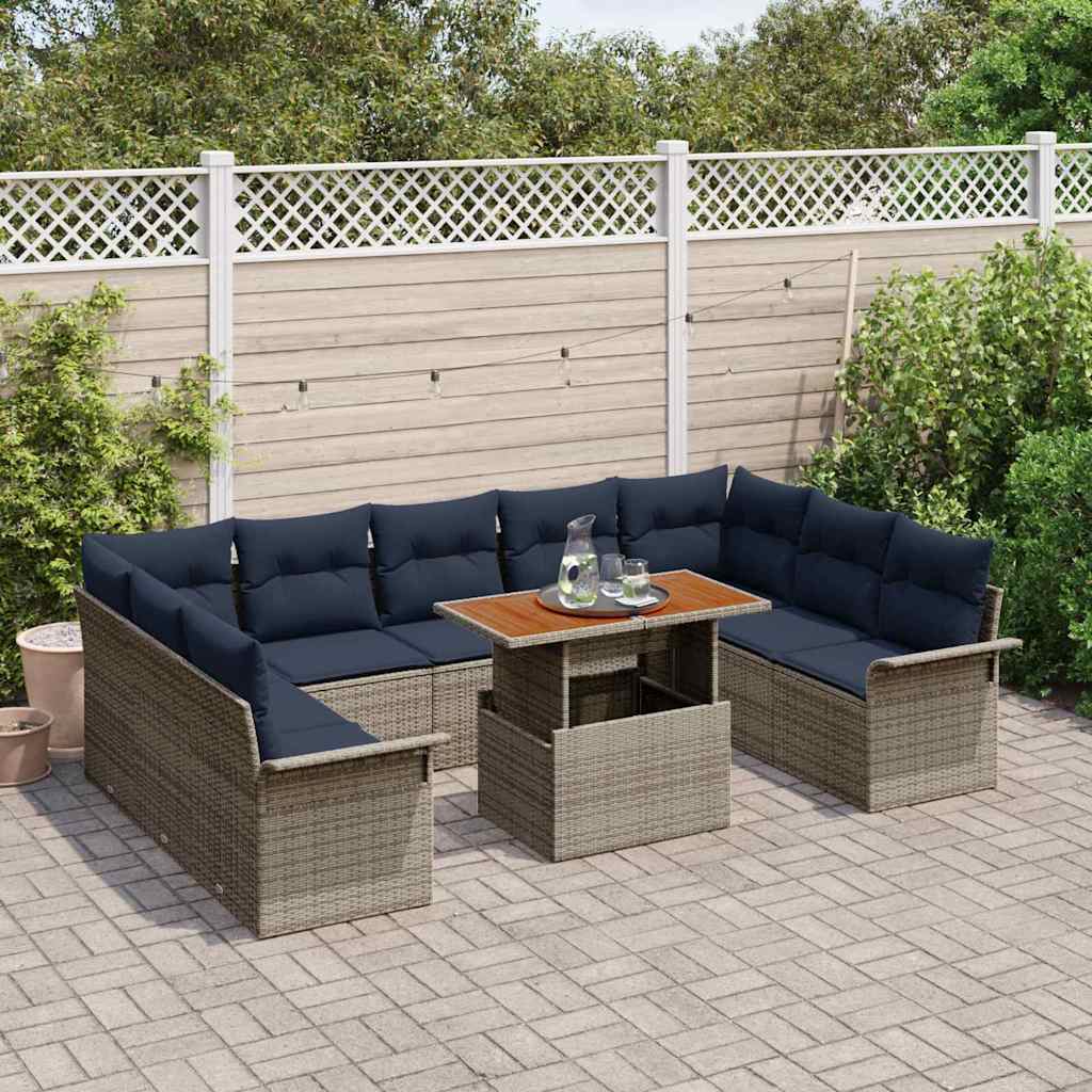 vidaXL Tuin Sofa Set met opslag 10 pcs Grijs Poly riet