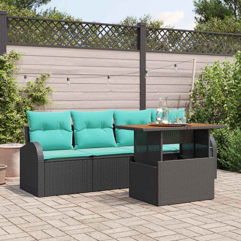 vidaXL Tuin Sofa Set met opslag 5 pcs Zwart Poly riet
