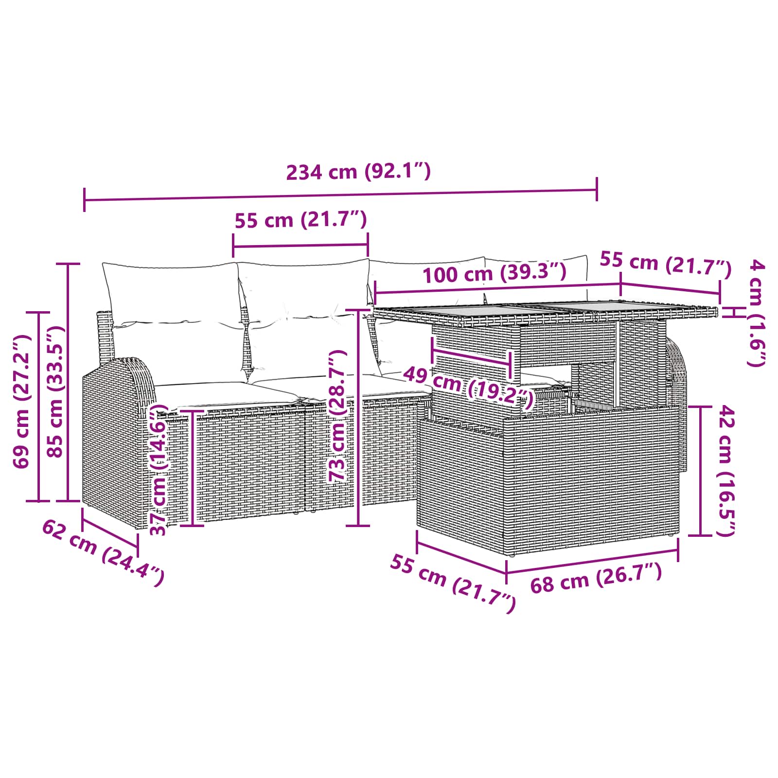 vidaXL Tuin Sofa Set met opslag 5 pcs Zwart Poly riet