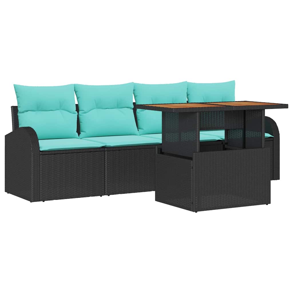 vidaXL Tuin Sofa Set met opslag 5 pcs Zwart Poly riet