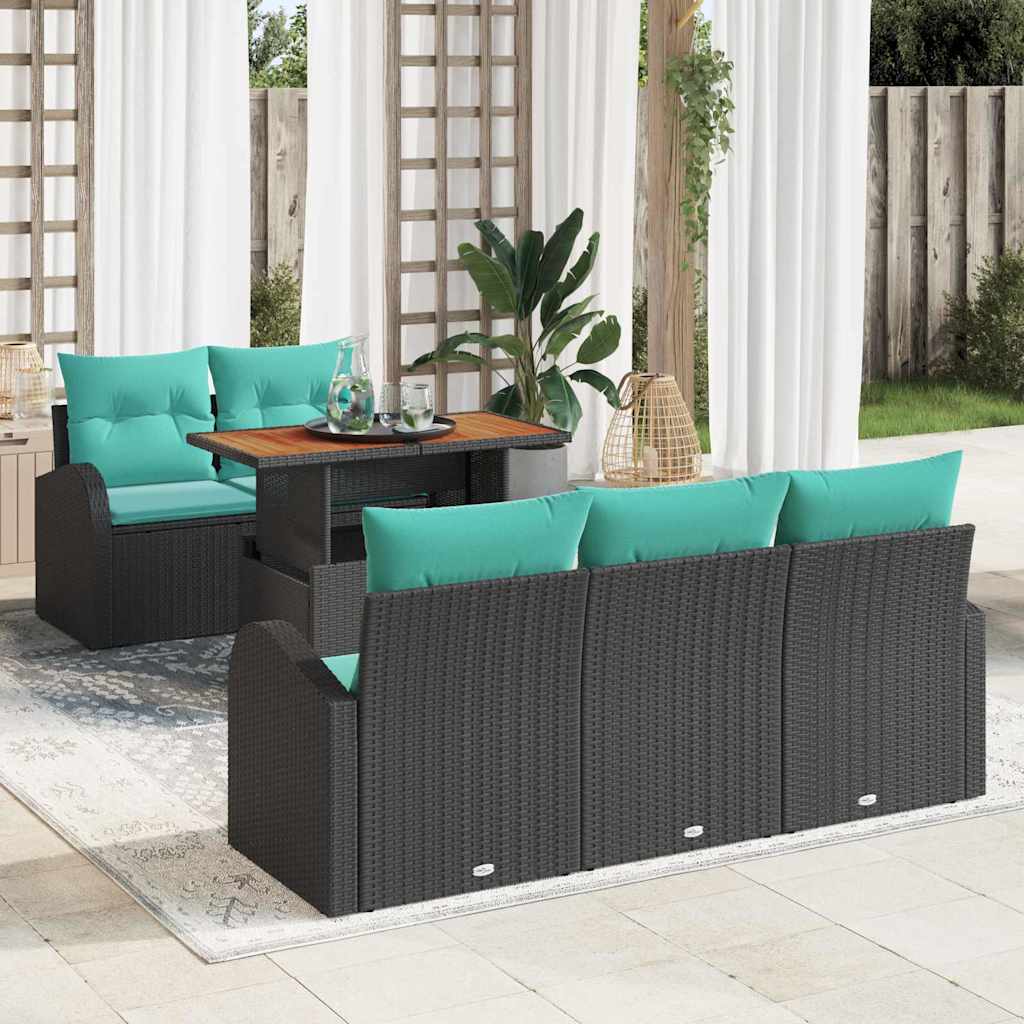 vidaXL Tuin Sofa Set met opslag 6 pcs Zwart Poly riet