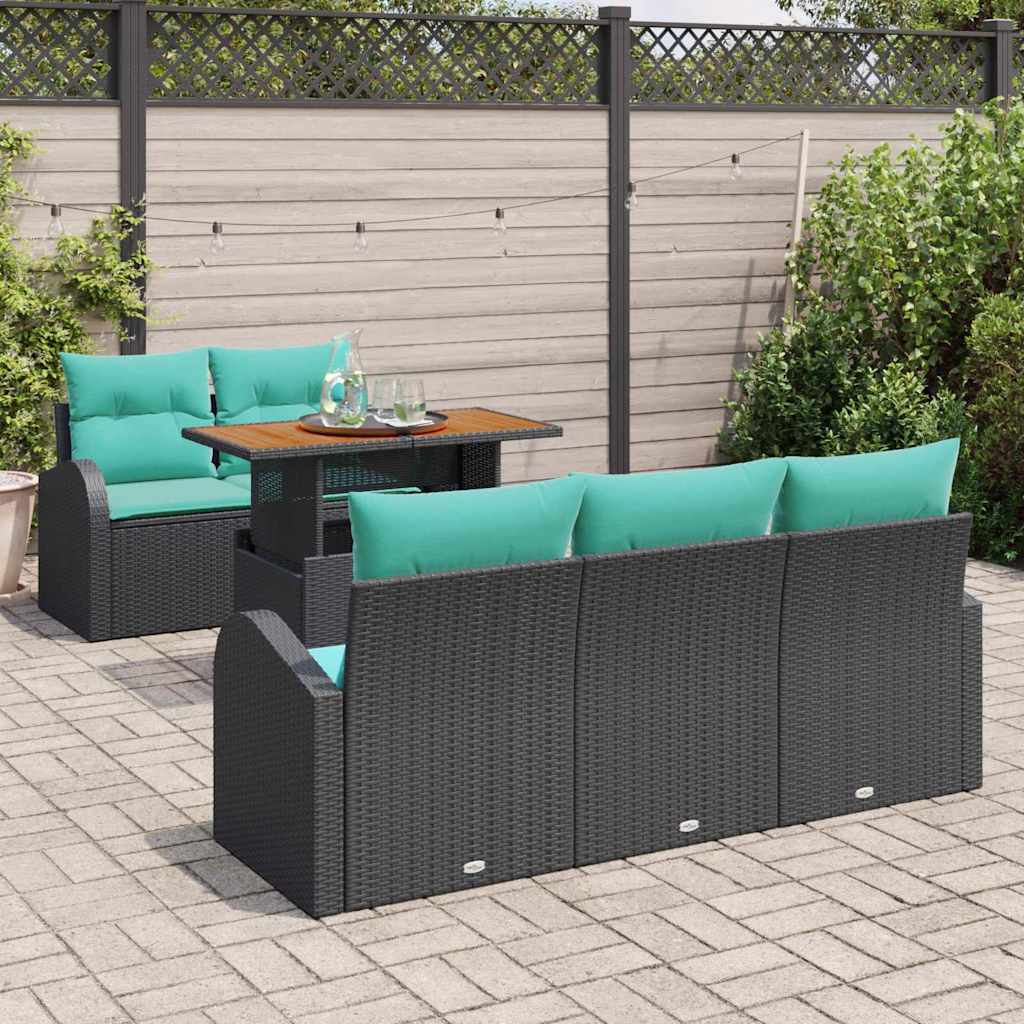 vidaXL Tuin Sofa Set met opslag 6 pcs Zwart Poly riet