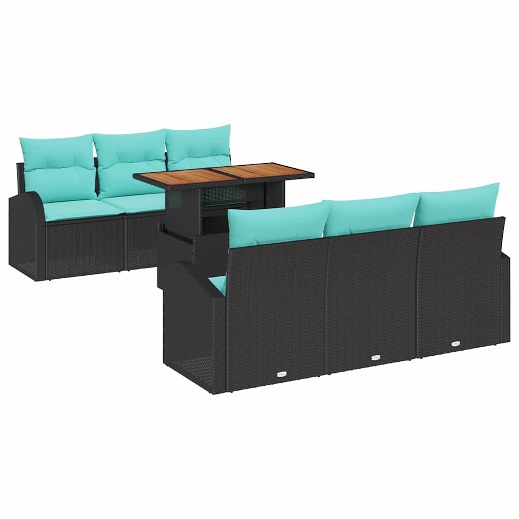 vidaXL Tuin Sofa Set met opslag 7 pcs Zwart Poly riet