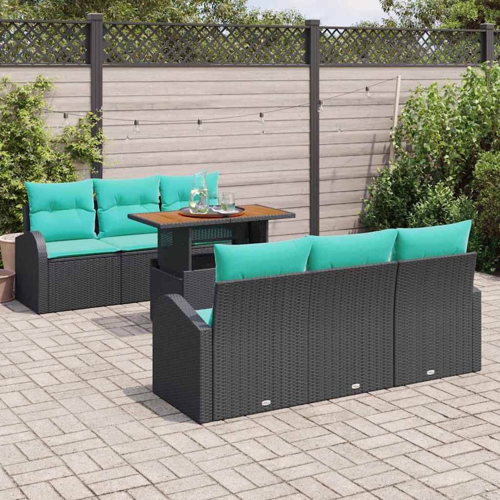 vidaXL Tuin Sofa Set met opslag 7 pcs Zwart Poly riet