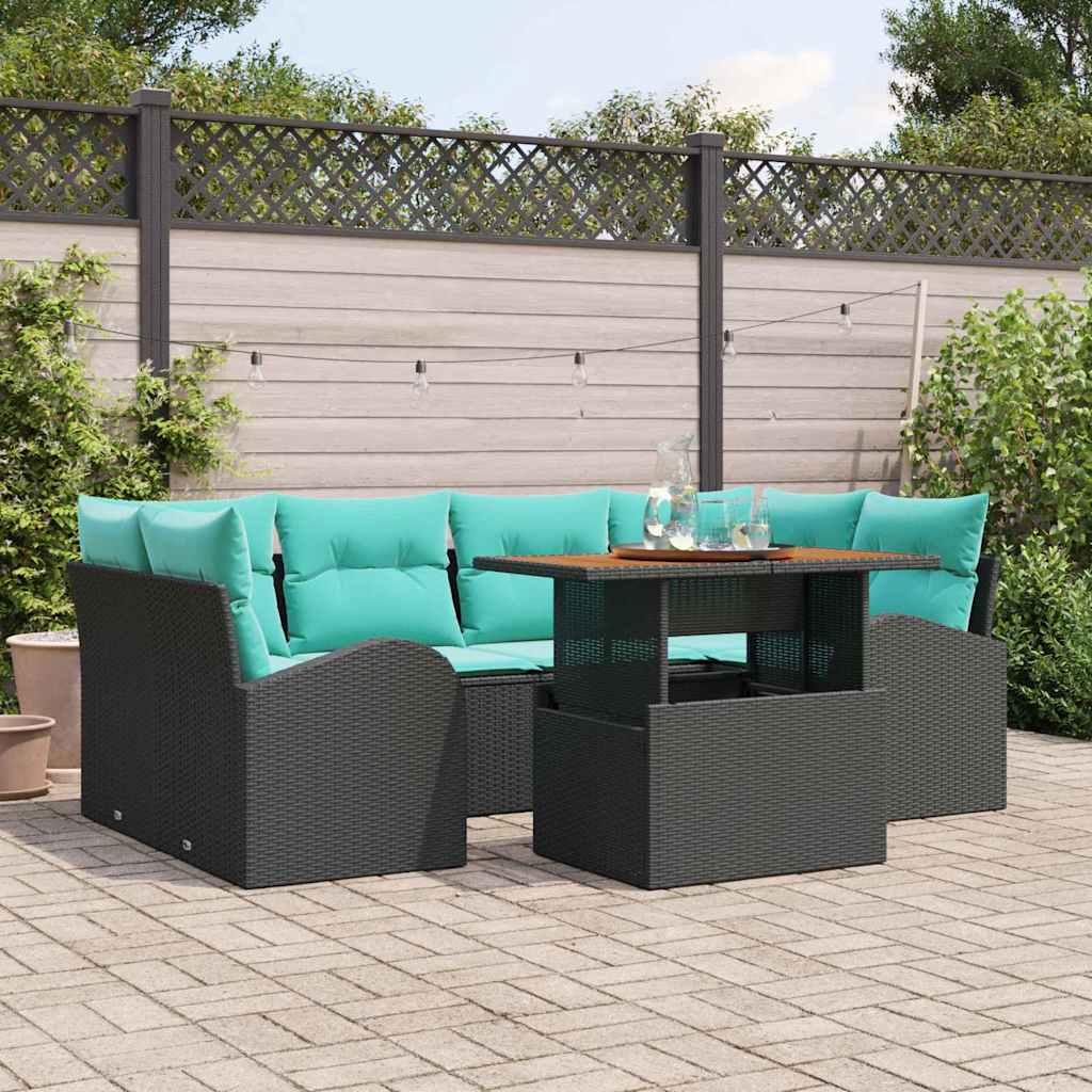 vidaXL Tuin Sofa Set met opslag 7 pcs Zwart Poly riet