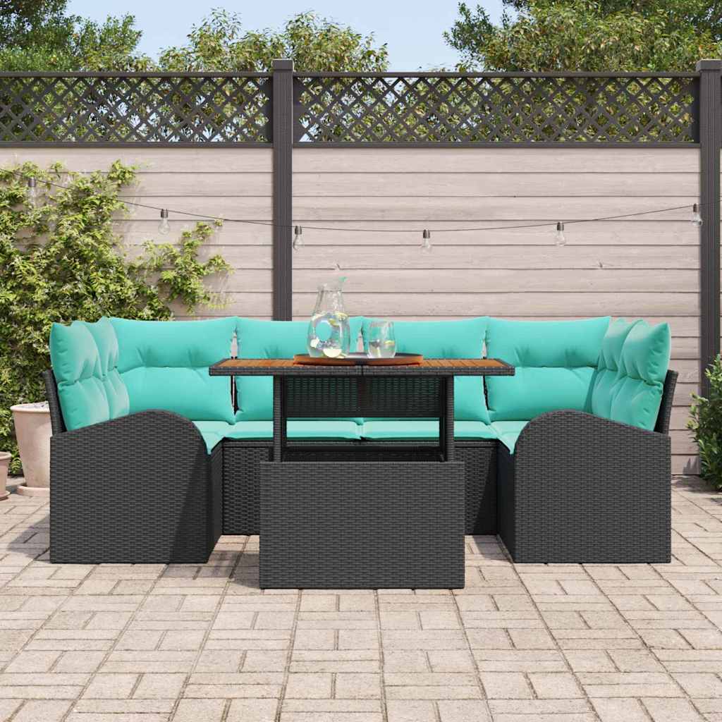 vidaXL Tuin Sofa Set met opslag 7 pcs Zwart Poly riet