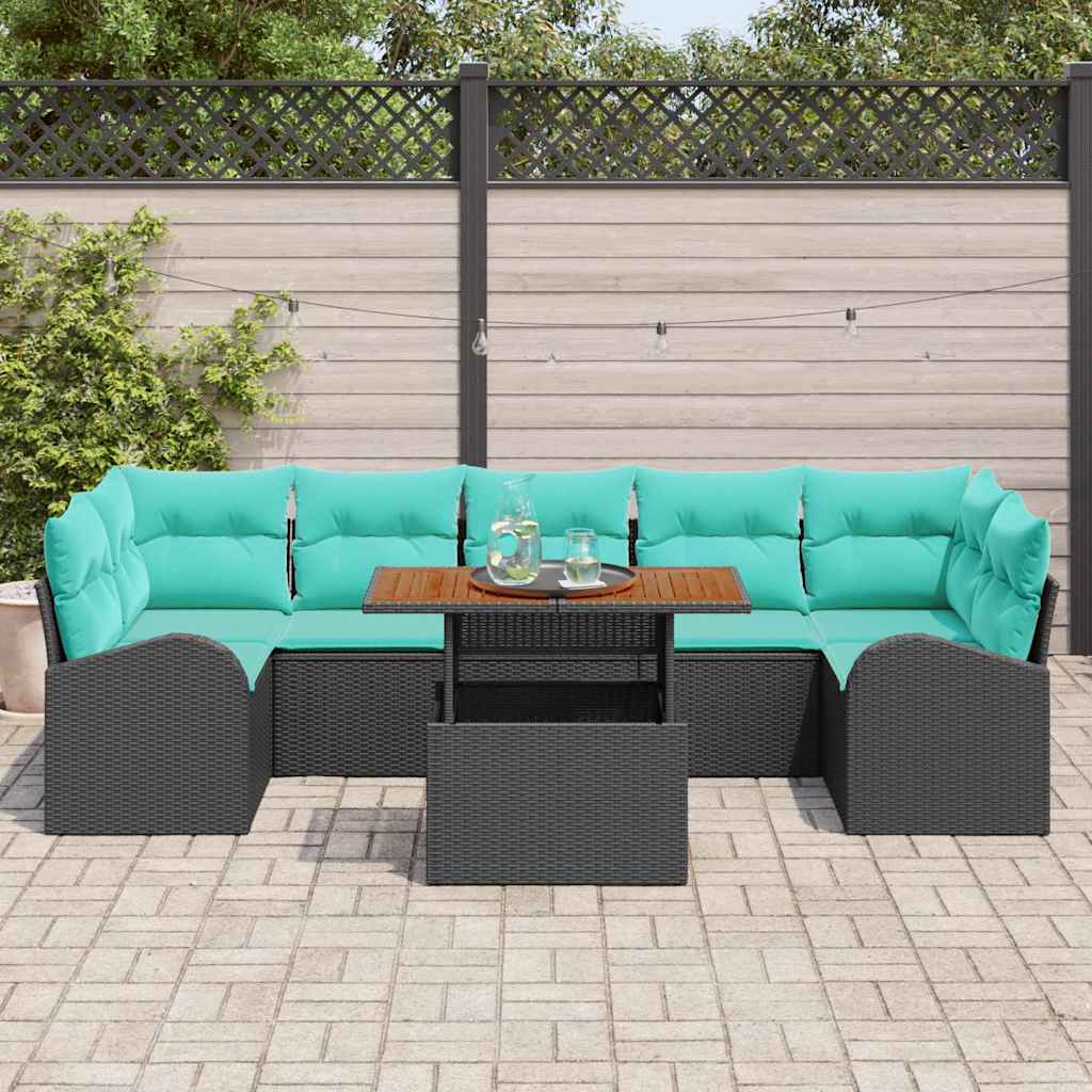 vidaXL Tuin Sofa Set met opslag 8 pcs Zwart Poly riet