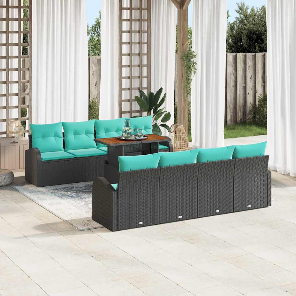 vidaXL Tuin Sofa Set met opslag 9 pcs Zwart Poly riet