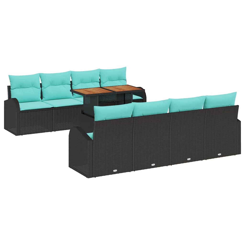 vidaXL Tuin Sofa Set met opslag 9 pcs Zwart Poly riet