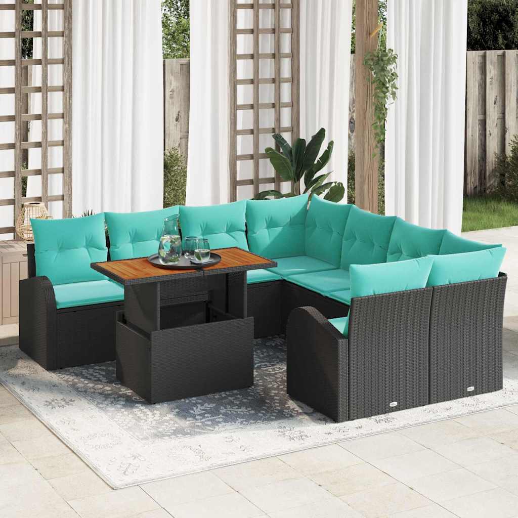 vidaXL Tuin Sofa Set met opslag 9 pcs Zwart Poly riet