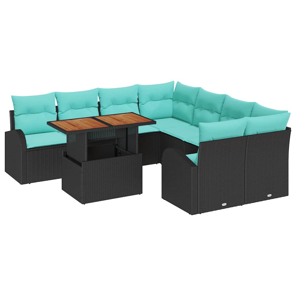 vidaXL Tuin Sofa Set met opslag 9 pcs Zwart Poly riet
