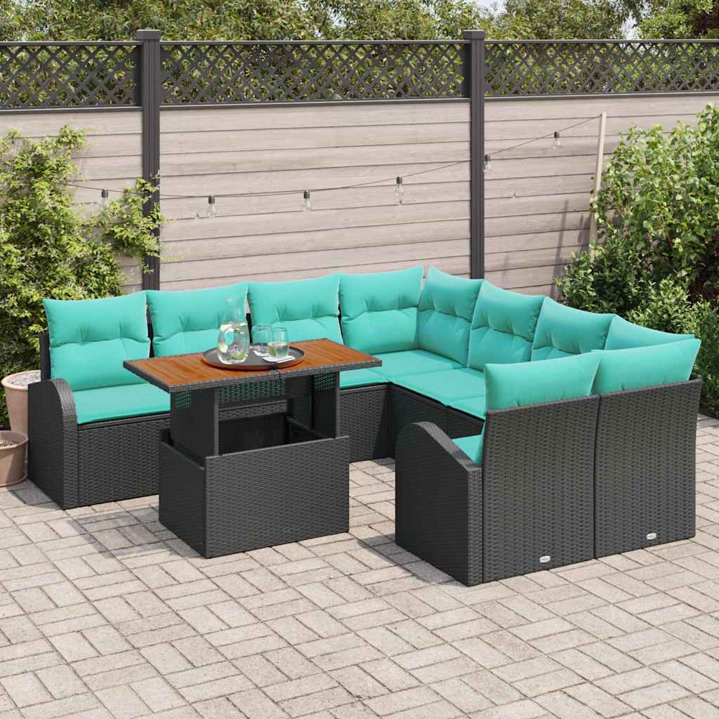 vidaXL Tuin Sofa Set met opslag 9 pcs Zwart Poly riet