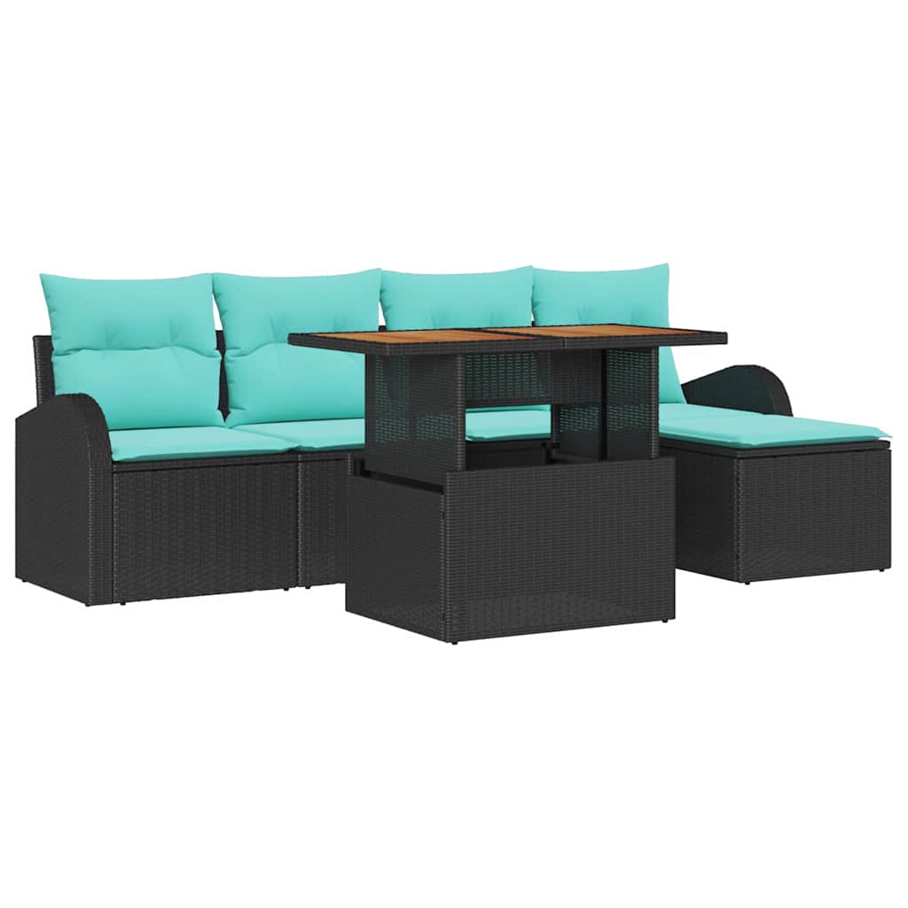 vidaXL Tuin Sofa Set met opslag 6 pcs Zwart Poly riet
