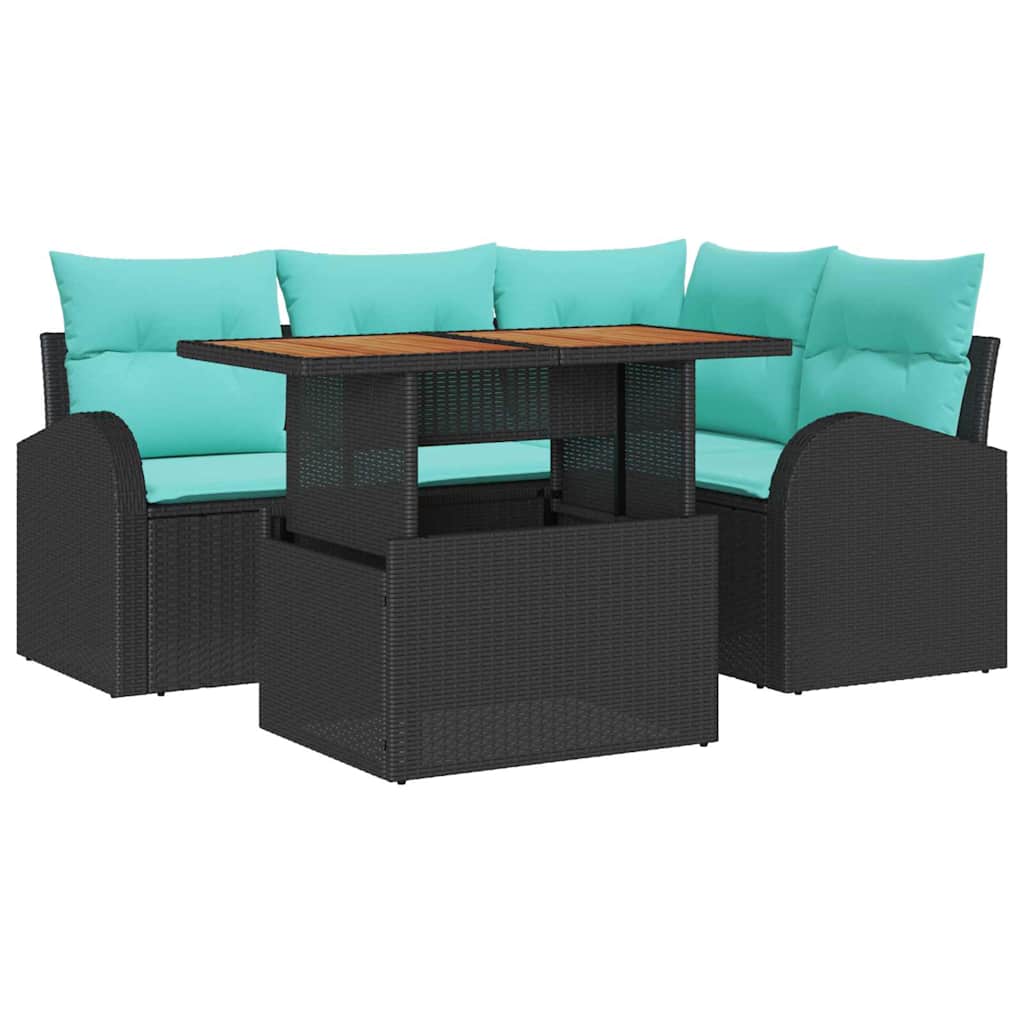 vidaXL Tuin Sofa Set met opslag 5 pcs Zwart Poly riet