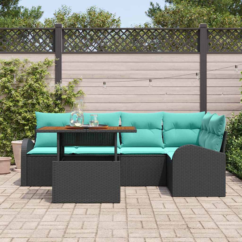 vidaXL Tuin Sofa Set met opslag 6 pcs Zwart Poly riet
