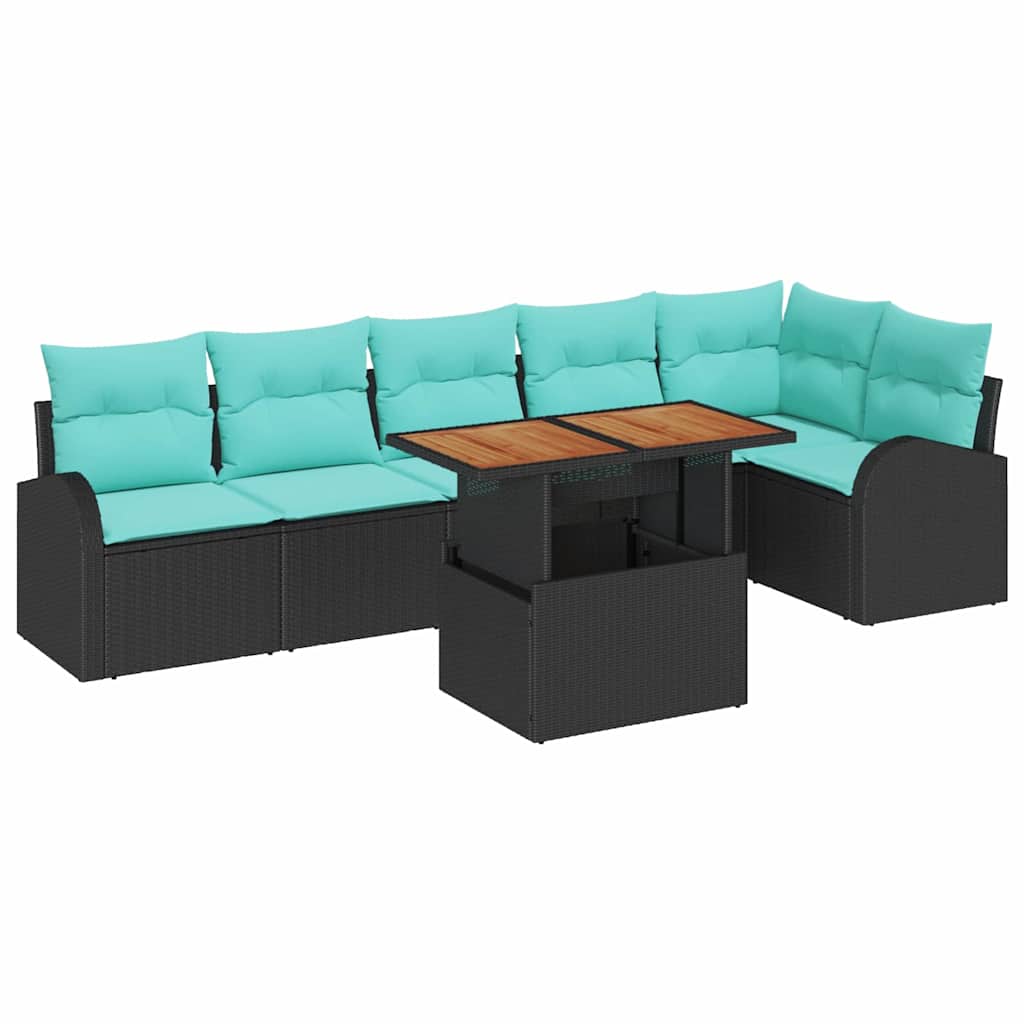 vidaXL Tuin Sofa Set met opslag 7 pcs Zwart Poly riet