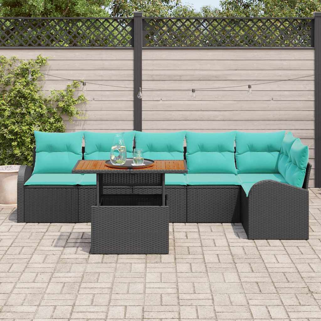 vidaXL Tuin Sofa Set met opslag 7 pcs Zwart Poly riet