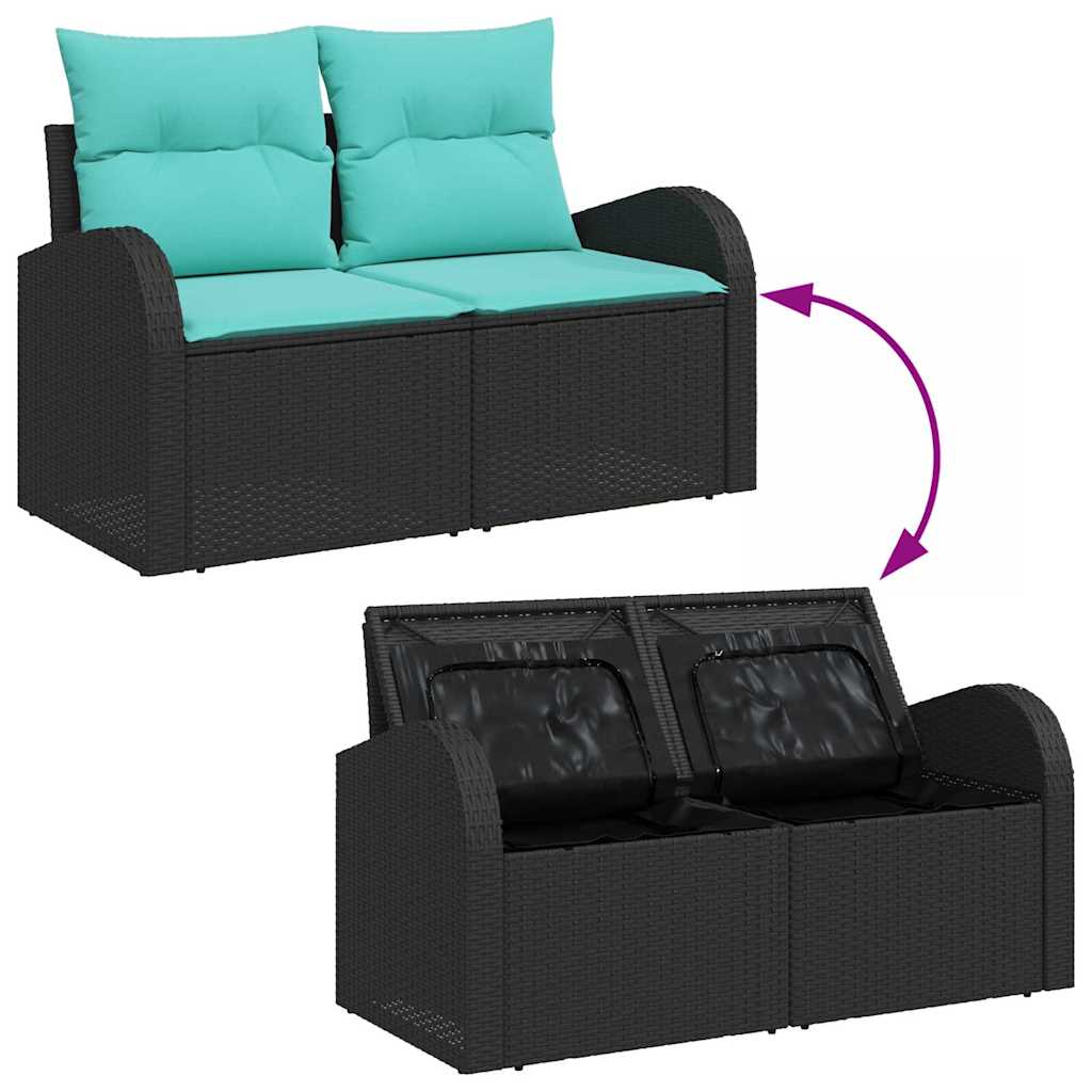 vidaXL Tuin Sofa Set met opslag 9 pcs Zwart Poly riet