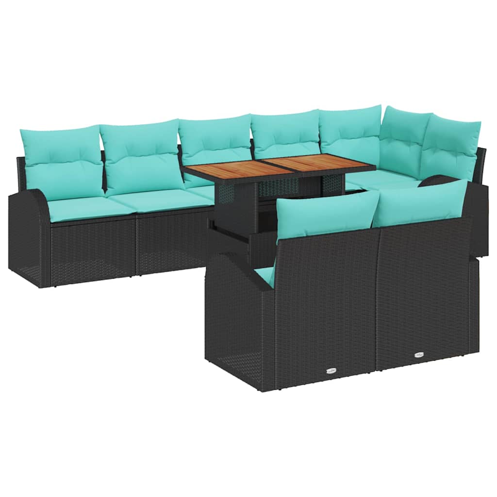 vidaXL Tuin Sofa Set met opslag 9 pcs Zwart Poly riet