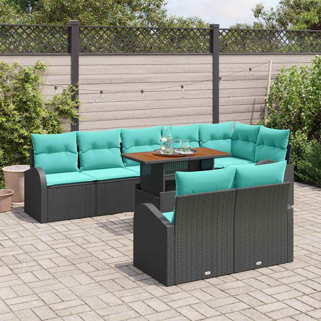 vidaXL Tuin Sofa Set met opslag 9 pcs Zwart Poly riet