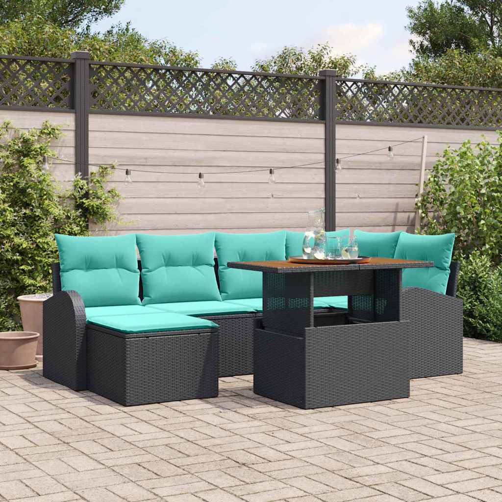 vidaXL Tuin Sofa Set met opslag 7 pcs Zwart Poly riet