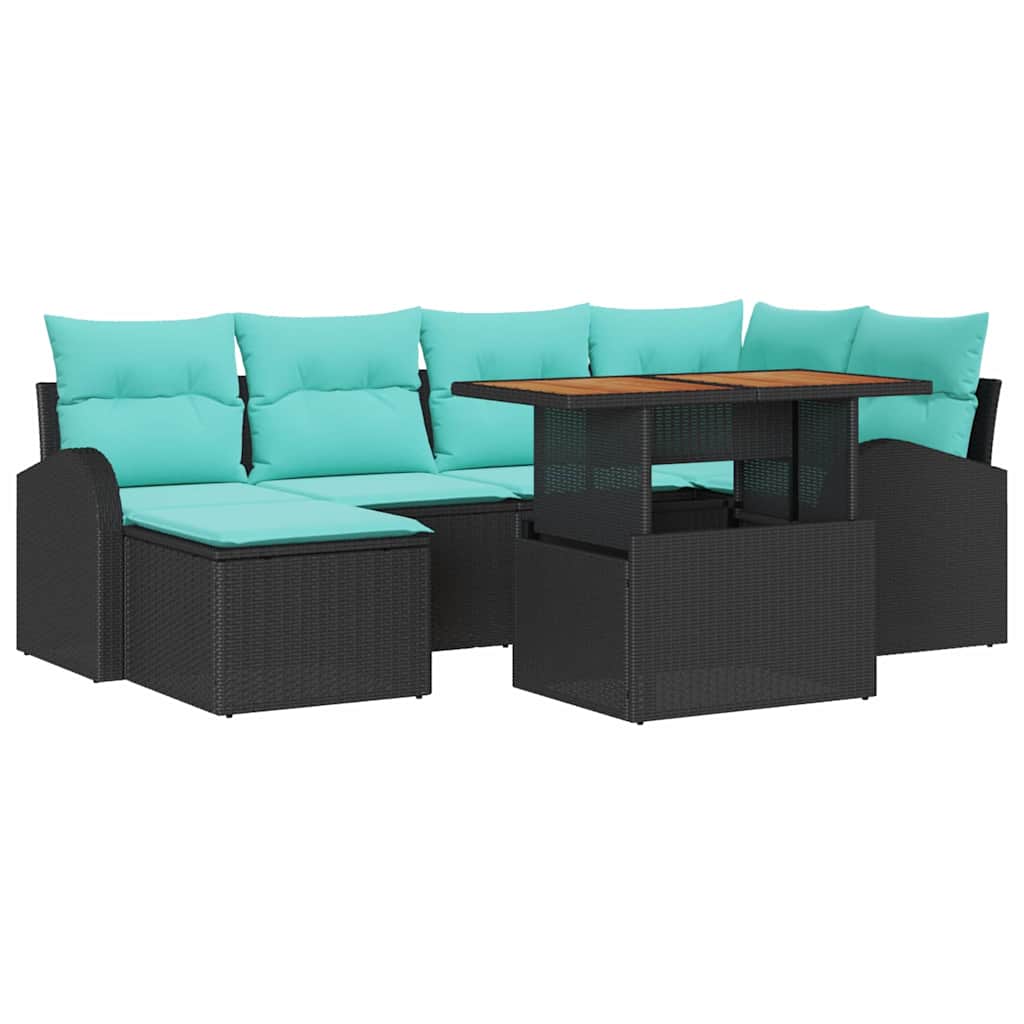 vidaXL Tuin Sofa Set met opslag 7 pcs Zwart Poly riet
