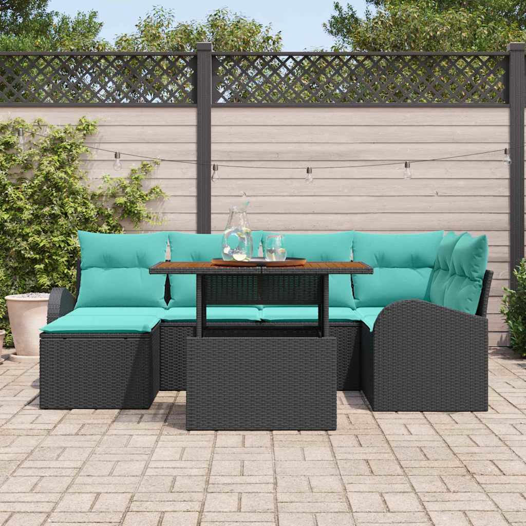 vidaXL Tuin Sofa Set met opslag 7 pcs Zwart Poly riet