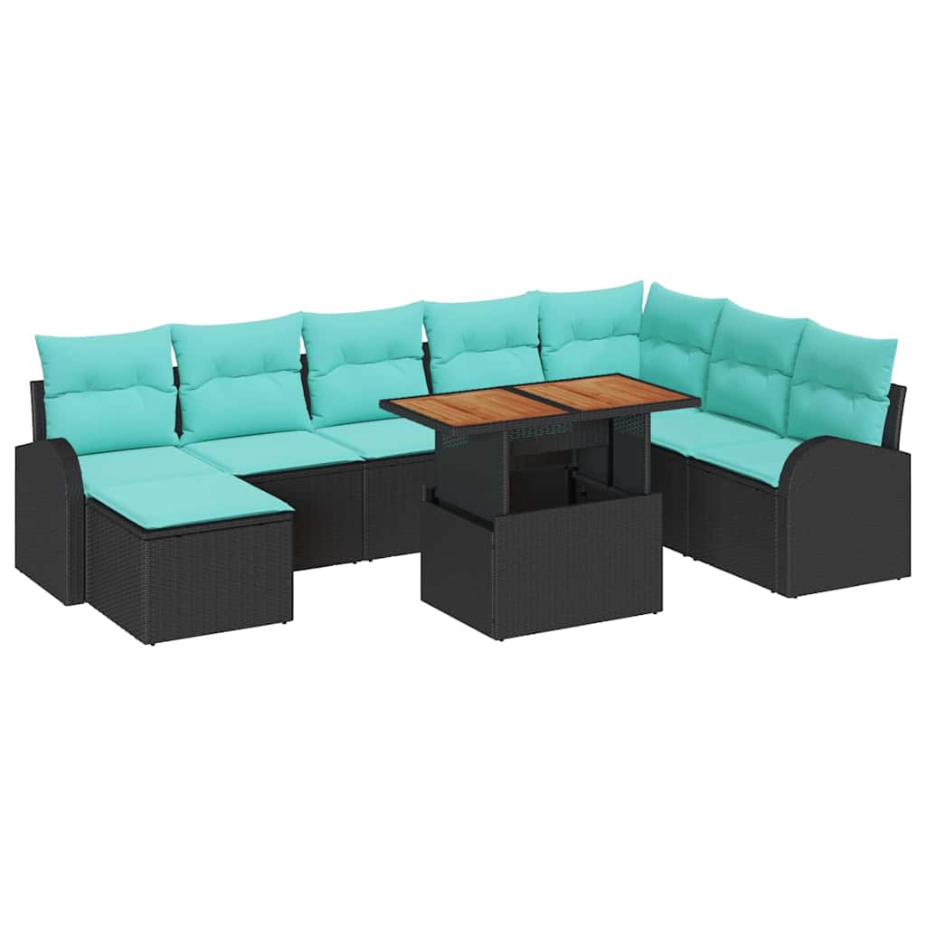 vidaXL Tuin Sofa Set met opslag 9 pcs Zwart Poly riet