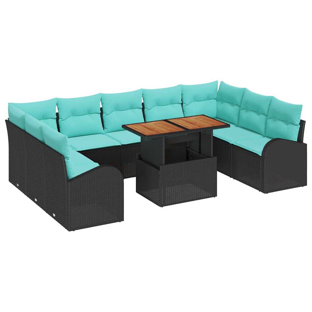 vidaXL Tuin Sofa Set met opslag 10 pcs Zwart Poly riet
