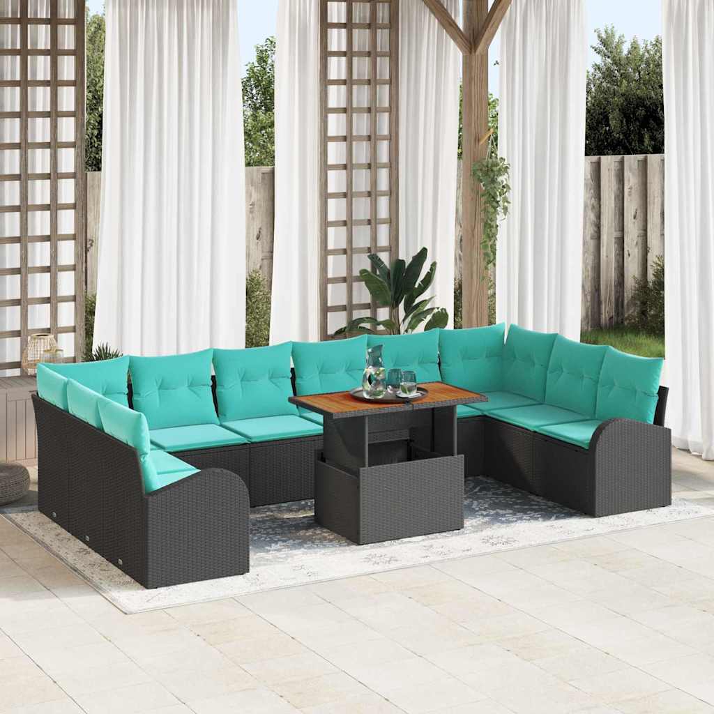 vidaXL Tuin Sofa Set met opslag 11 pcs Zwart Poly riet