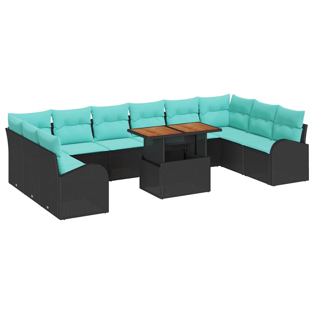 vidaXL Tuin Sofa Set met opslag 11 pcs Zwart Poly riet