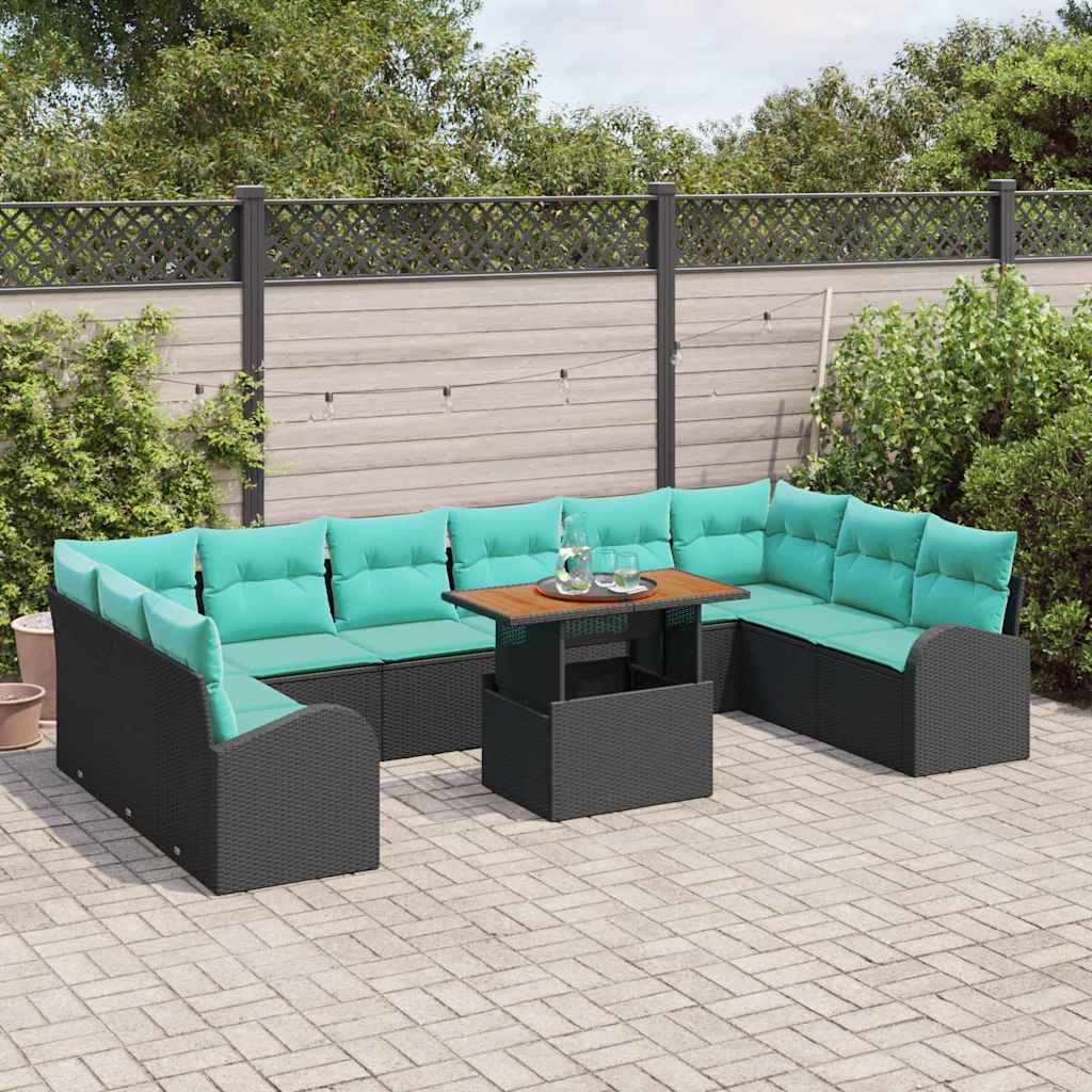 vidaXL Tuin Sofa Set met opslag 11 pcs Zwart Poly riet